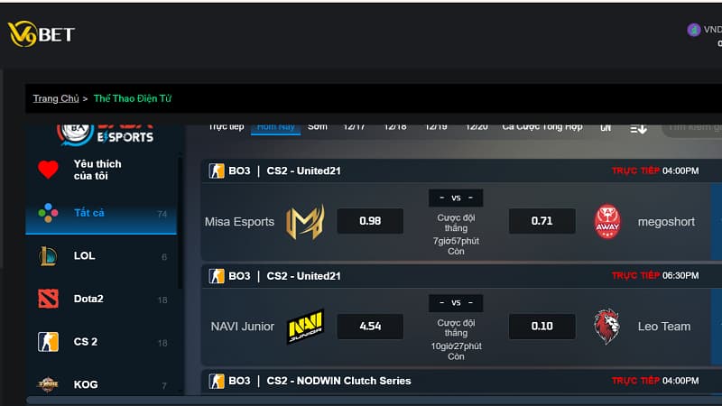 Esports cũng là loại hình hot tại sảnh thể thao nhà cái V9Bet
