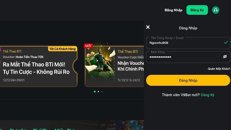 Thông tin đăng nhập V9Bet đơn giản song cần độ chính xác tuyệt đối